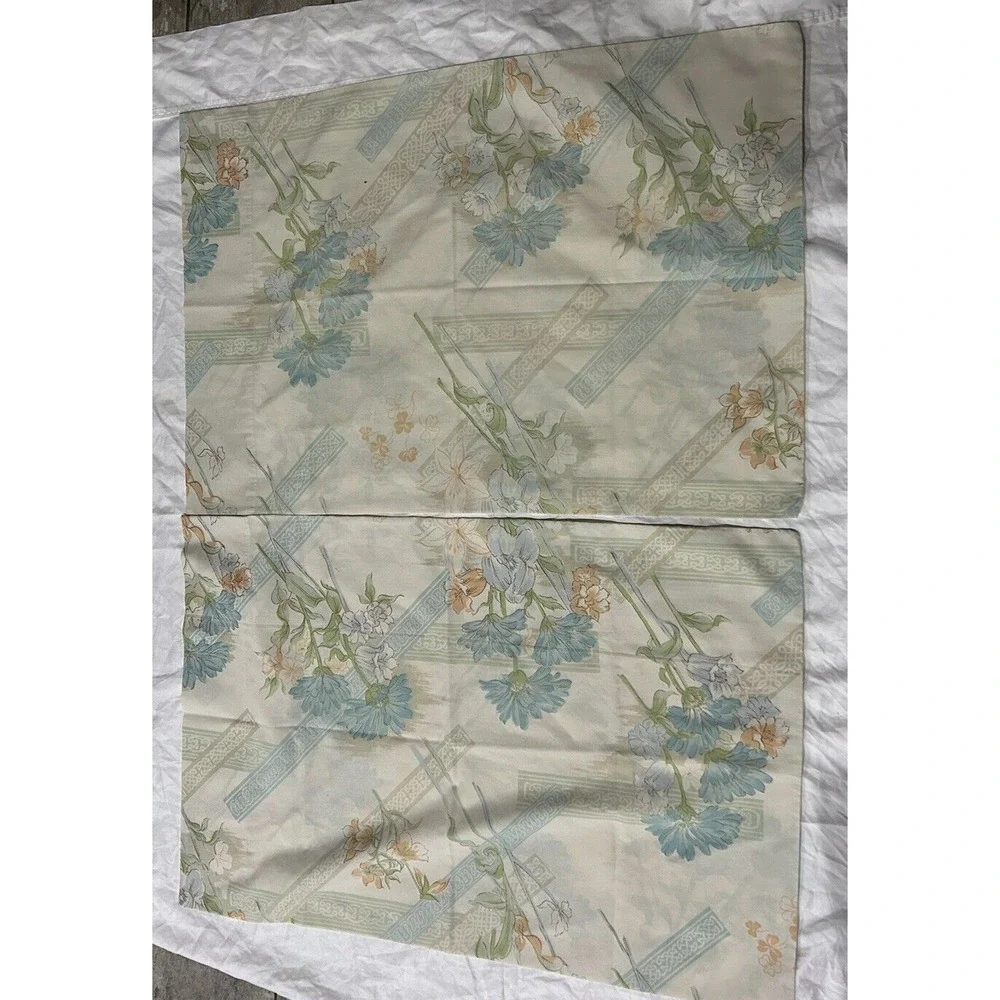 Vintage Pillowcase Patterned Blue‎ Floral Cottage Core Granny Chic MCM SET OF 2